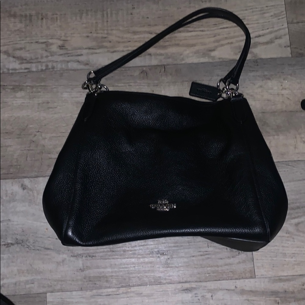 Black leather triple compartment hobo